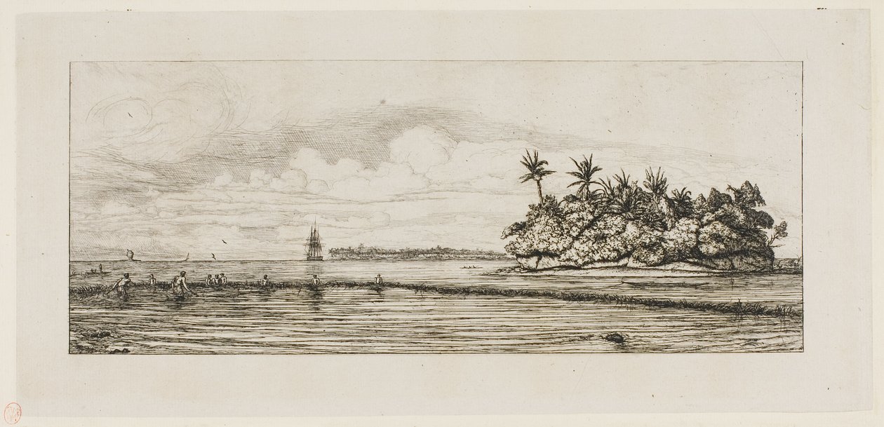 Oceania: Fishing, Near Islands with Palms in the Uea or Wallis Group, 1845 by Charles Meryon