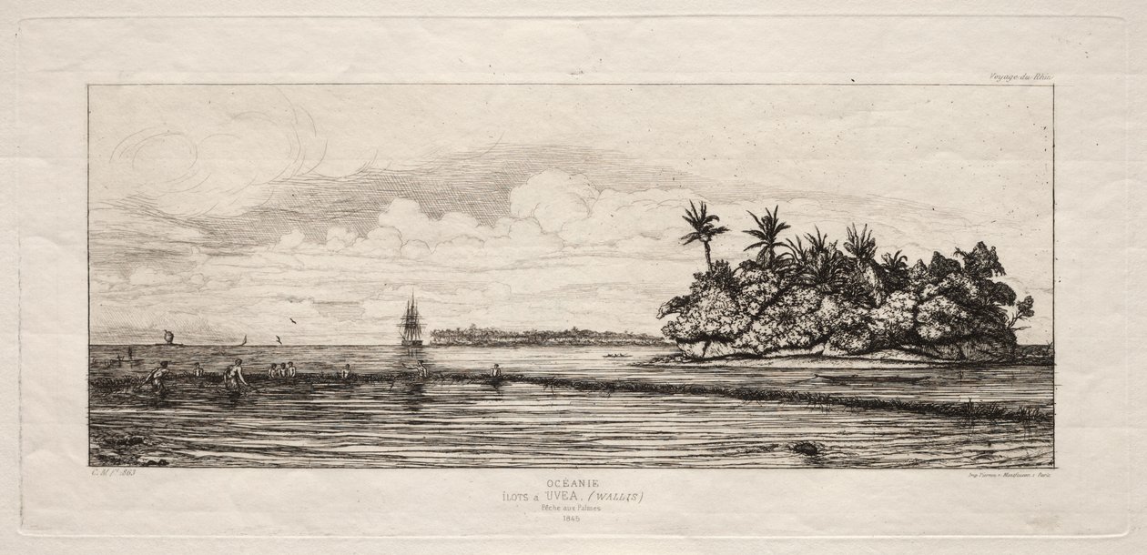 Oceania: Fishing near Islands with Palms in the Uea or Wallis Group, 1845 by Charles Meryon