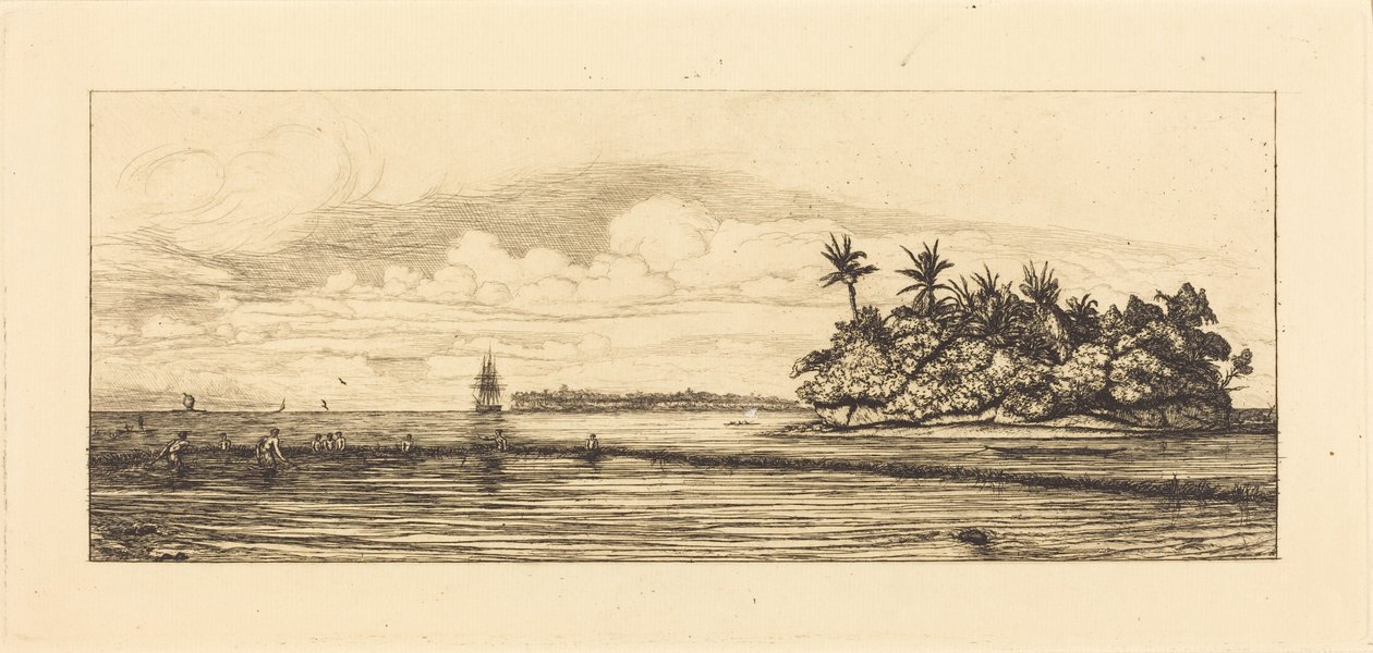 Oceania: Fishing, Near Islands with Palms in the Uea or Wallis Group by Charles Meryon