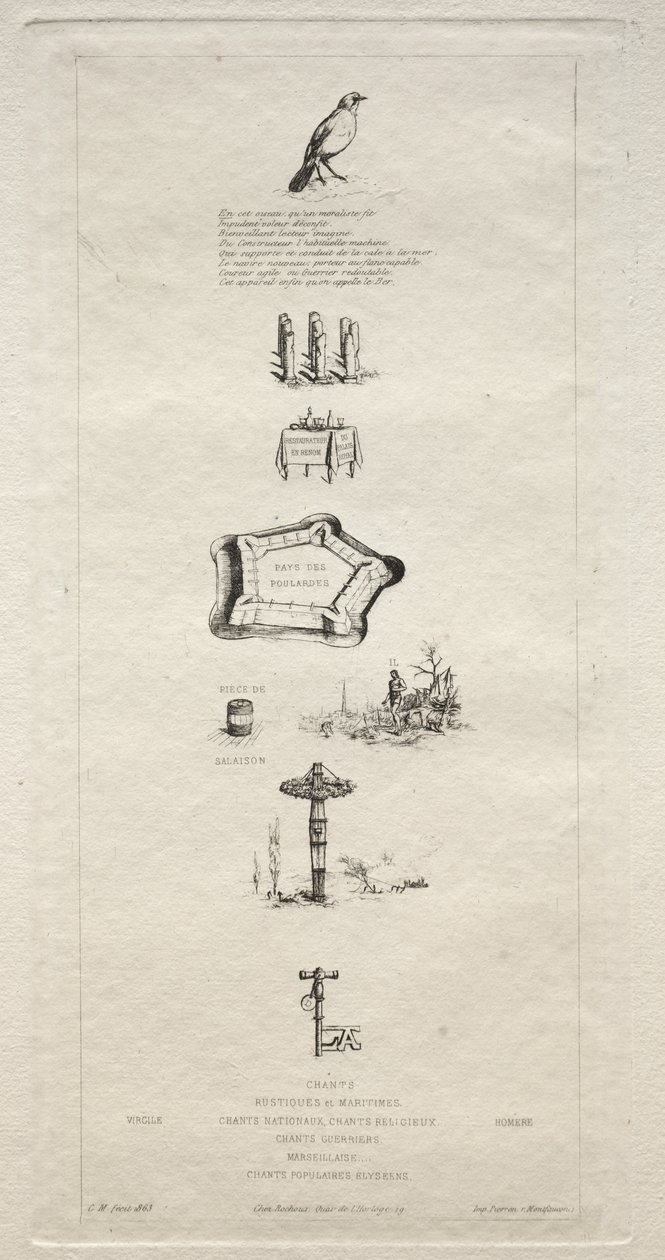 Rebus: "Beranger was not really strong for he never had the key to the fields" by Charles Meryon