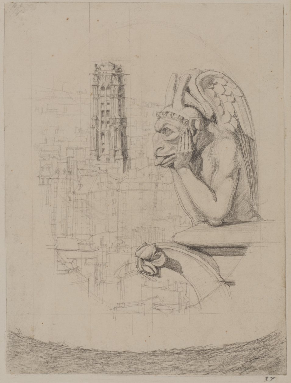Study for “Le Stryge”: The Chimera and the Tower of Saint Jacques by Charles Meryon