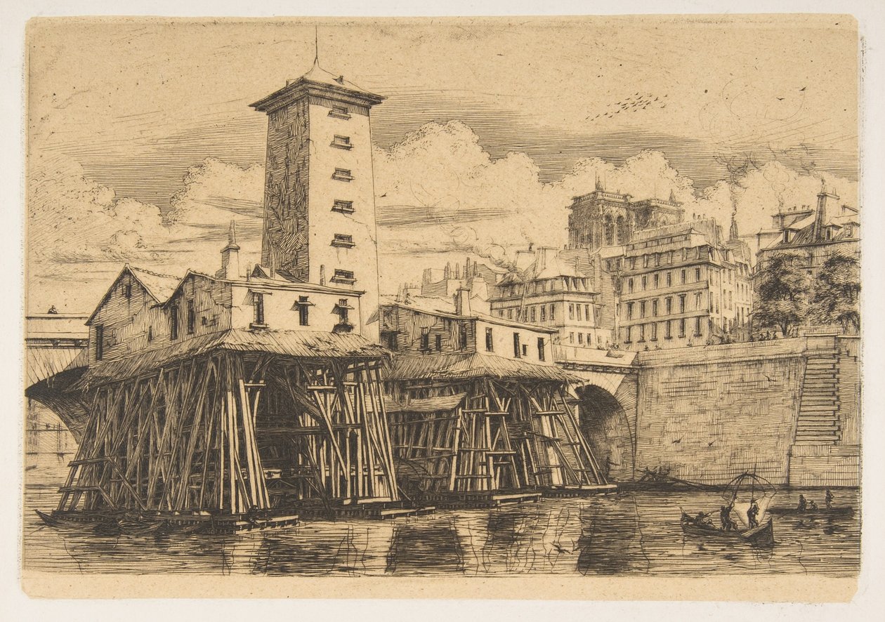 The Notre-Dame Pump, Paris by Charles Meryon
