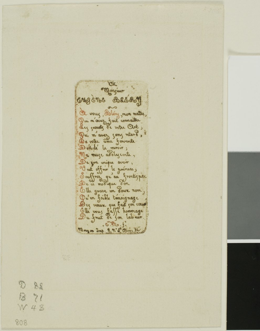 Verses Dedicated to Eugène Bléry, No. 1 by Charles Meryon