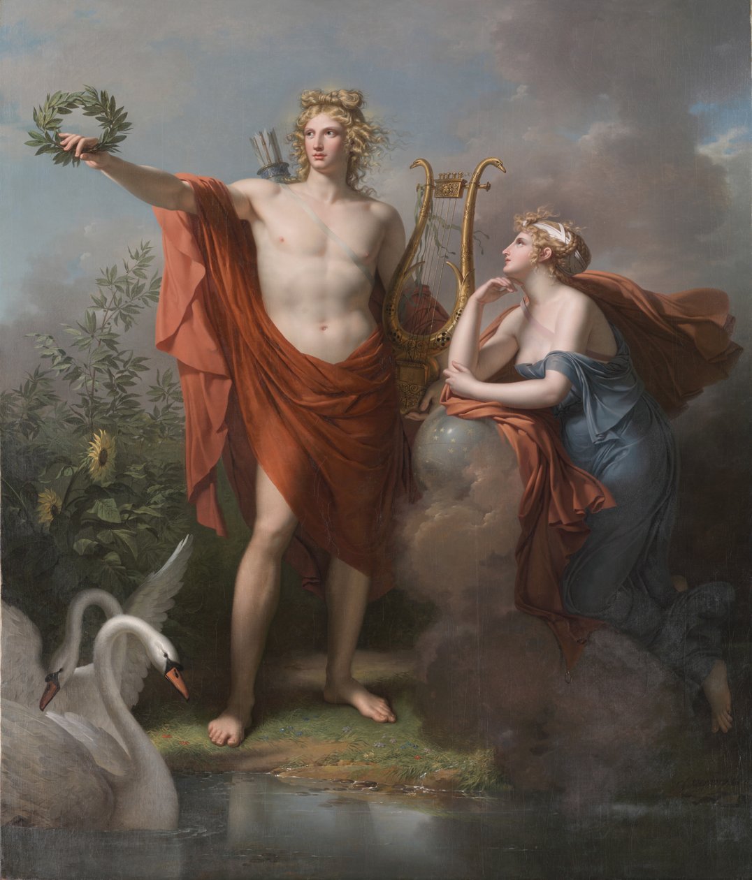 Apollo, God of Light, Eloquence, Poetry and the Fine Arts with Urania, Muse of Astronomy by Charles Meynier