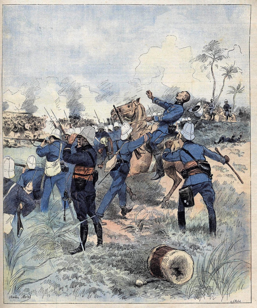 Commander Faurax died in the battle of Dogba on 19 September 1892 in Dahomey (now Benin) (after the aquerelle de Morel of 1892) by Charles Morel