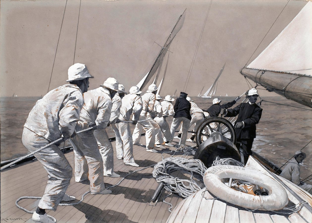 Hoisting the Main Sail Aboard the Brynhild, a Racing Boat, Winner of the Kings Cup by Charles Murray Padday