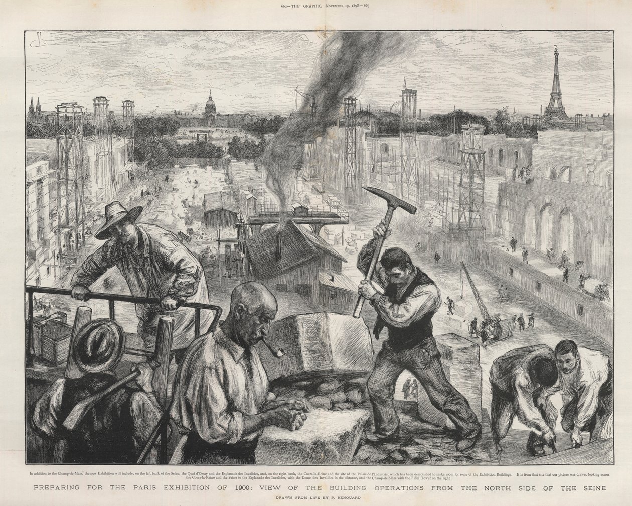 Preparing for the Paris exhibition of 1900: view of the building operations from the north side of the Seine by Charles Paul Renouard