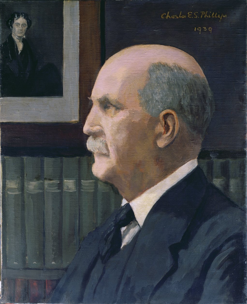 William Henry Bragg with a picture of Michael Faraday in the background, 1939 by Charles Phillips