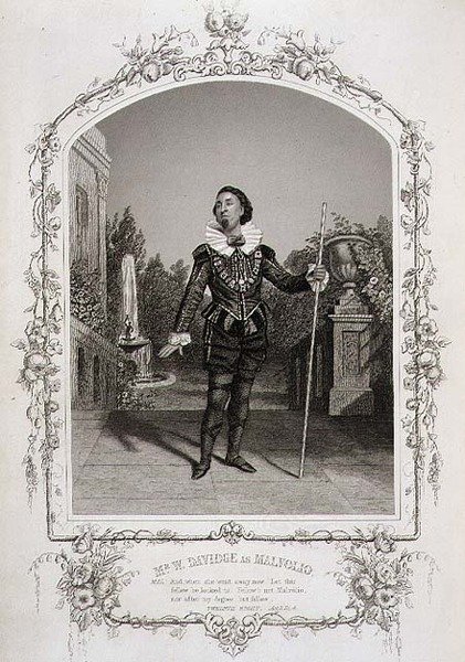 Mr W. Davidge as Malvolio, Act III Scene 4 of 'Twelfth Night', from a ...