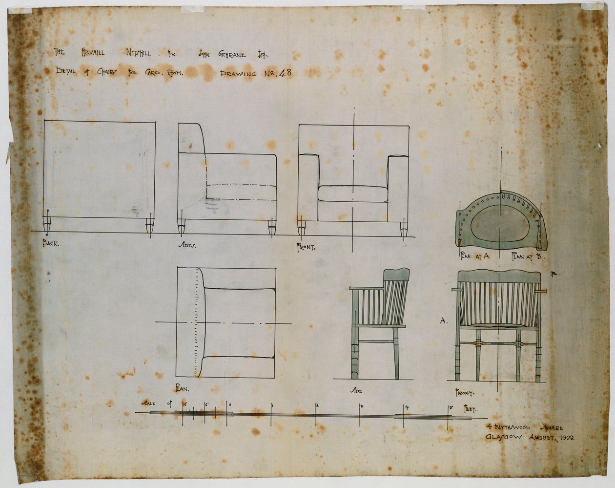 Designs for an Upholstered Chair and a Spindle Chair Shown in Elevation ...