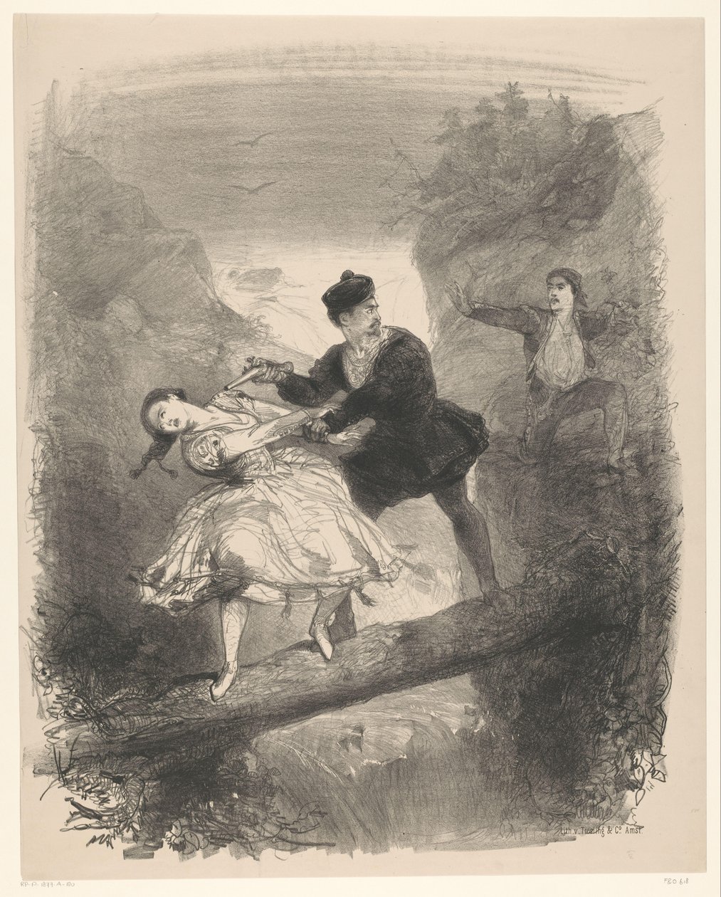 Ballet Scene with Man and Woman Above Abyss (series title: Announcements of Ballets and Plays Performed in the Amsterdam City Theatre) by Charles Rochussen