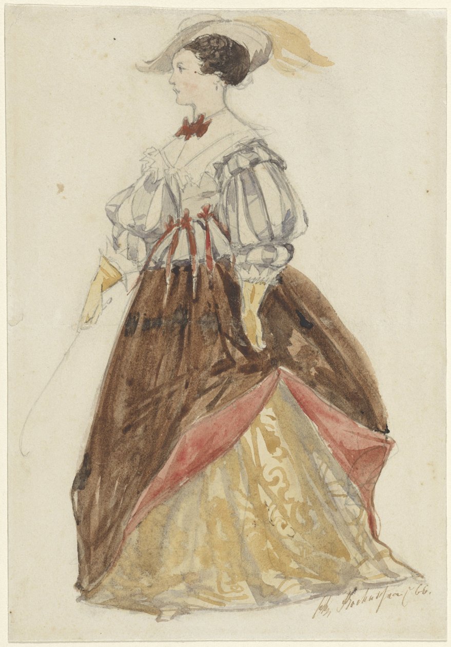 Woman in Rich Costume, Wearing a Hat and Holding a Whip by Charles Rochussen