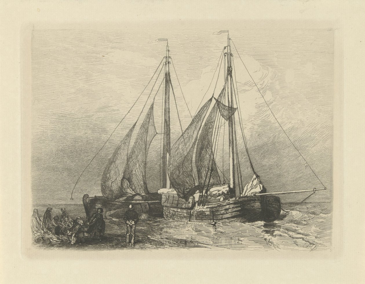 Sailing Ships on a Beach by Charles Rochussen