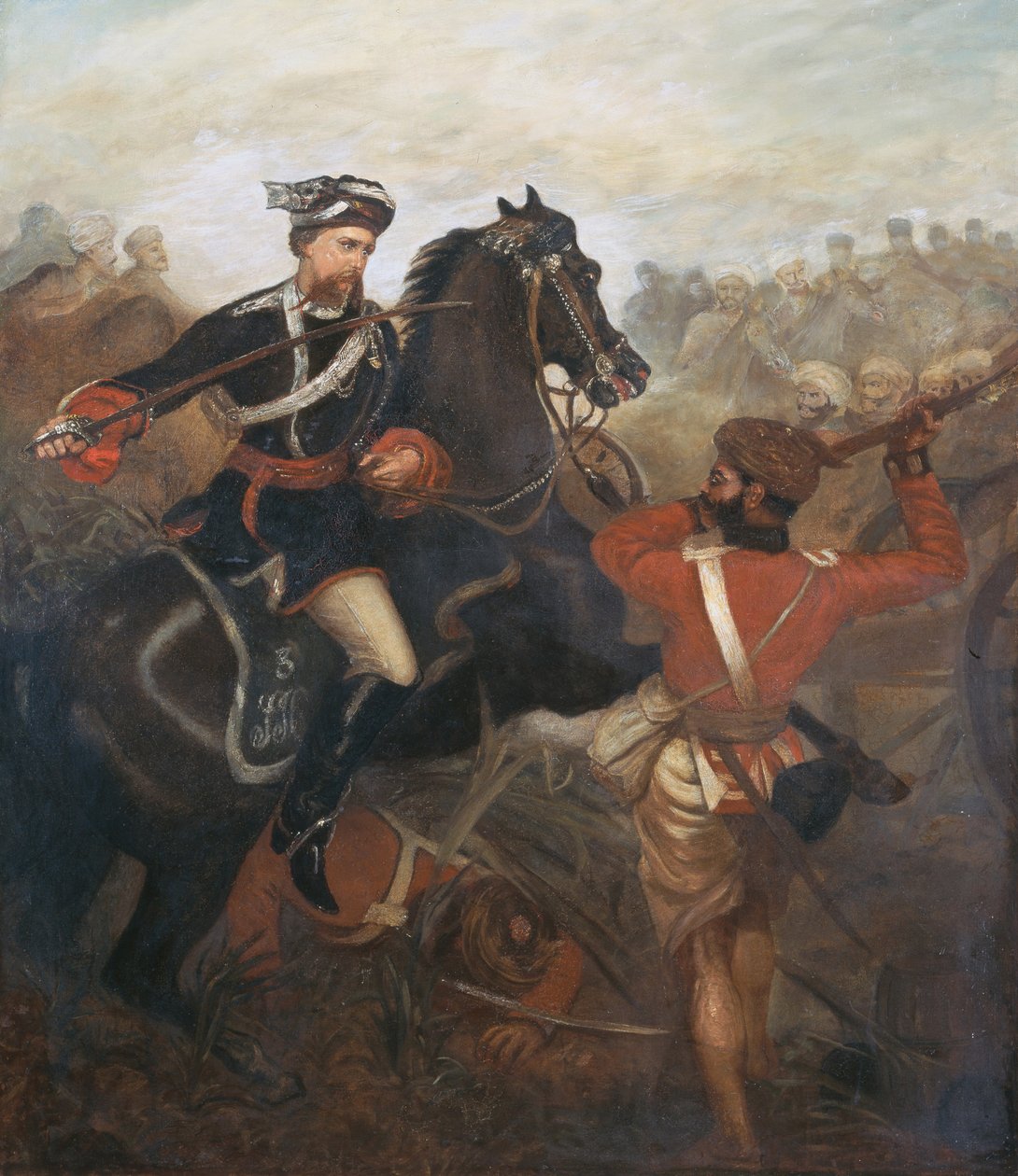 Lieutenant Frederick Robertson Aikman earning the Victoria Cross at Lucknow during the Indian Mutiny on 1st March 1858 by Chevalier Louis-William Desanges