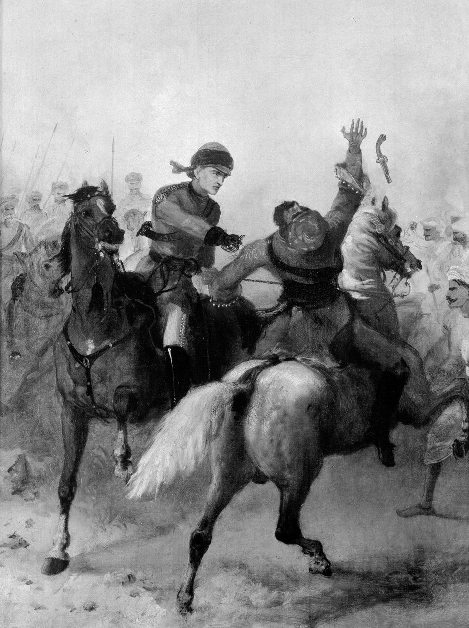 Lieutenant John Watson of the 1st Punjab Cavalry winning the Victoria Cross at Lucknow during the Indian Mutiny on 14th November 1857 by Chevalier Louis-William Desanges