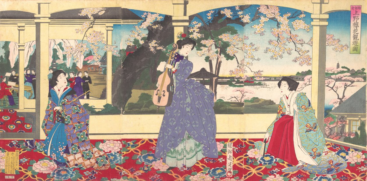 A Dance Party: Enjoying Cherry Blossom Viewing at Ueno Tobukai by Chikanobu Yoshu