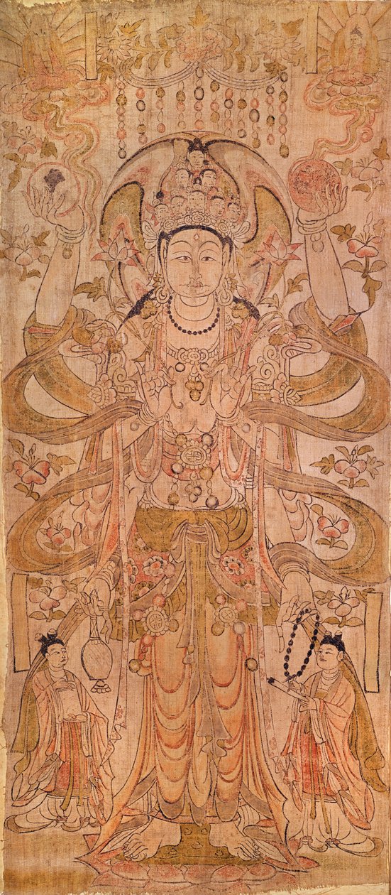 Avalokiteshvara with nine heads and six arms, from Dunhuang, Gansu Province, Tang Dynasty by Chinese School