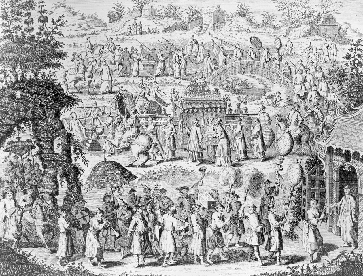 Procession of a bride going home to her husband, engraved by N. Parr by Chinese School