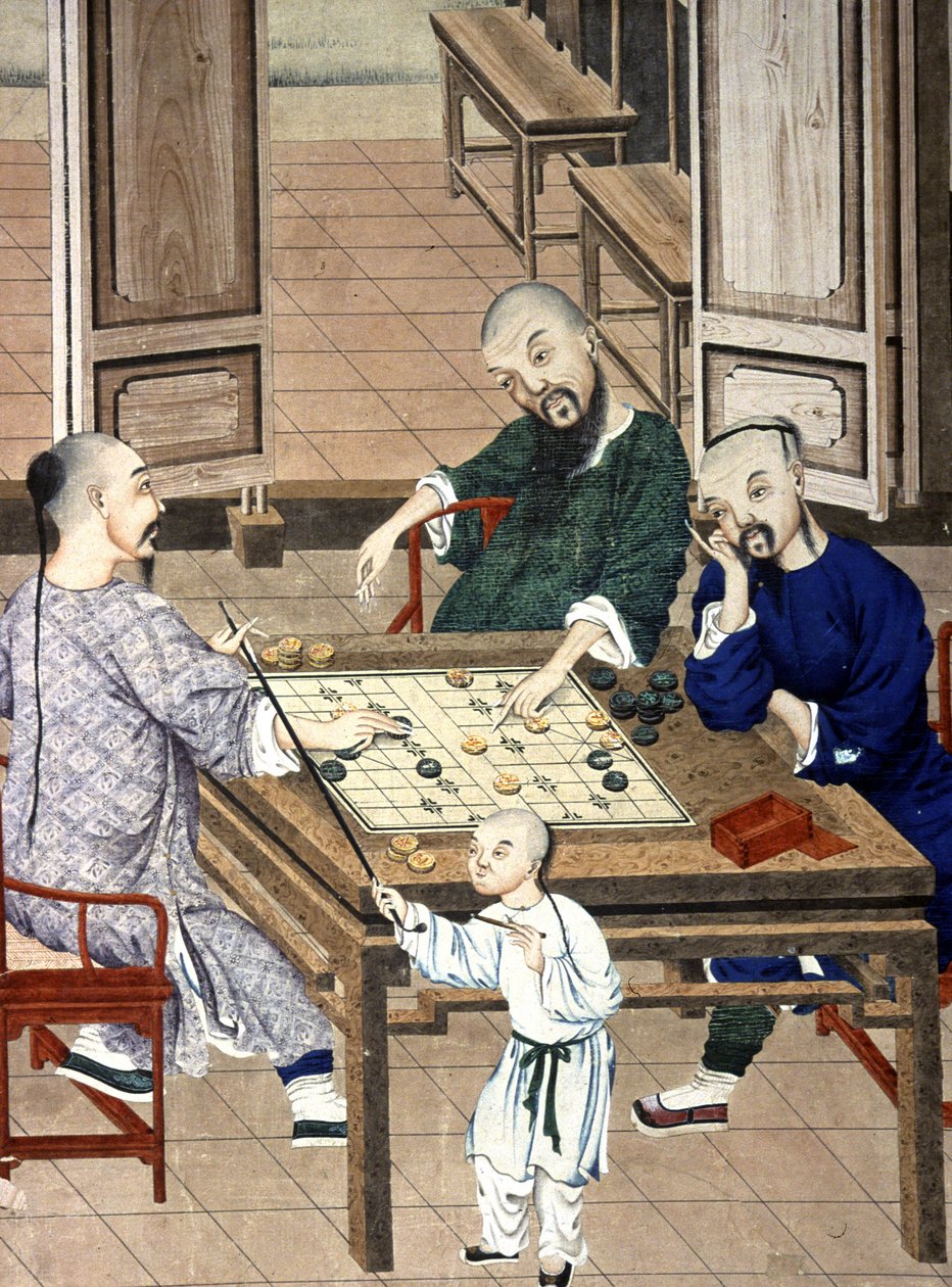Chinese playing game Go by Chinese School: Fine art print