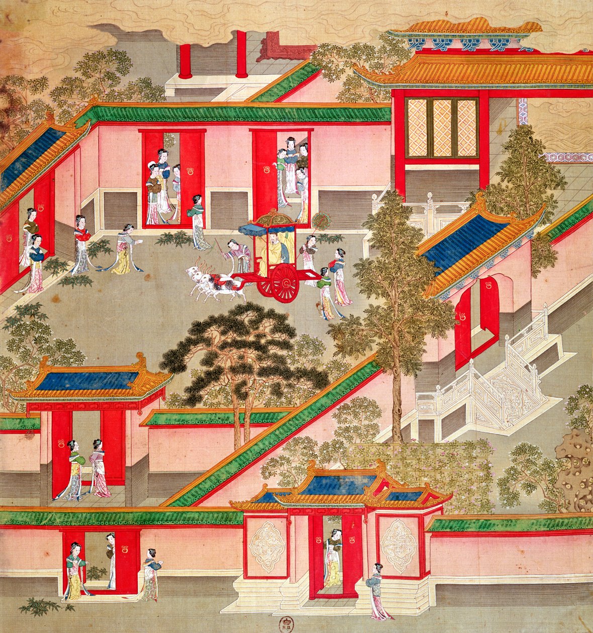 Emperor Wu Ti leaving his palace, from a history of Chinese emperors by Chinese School