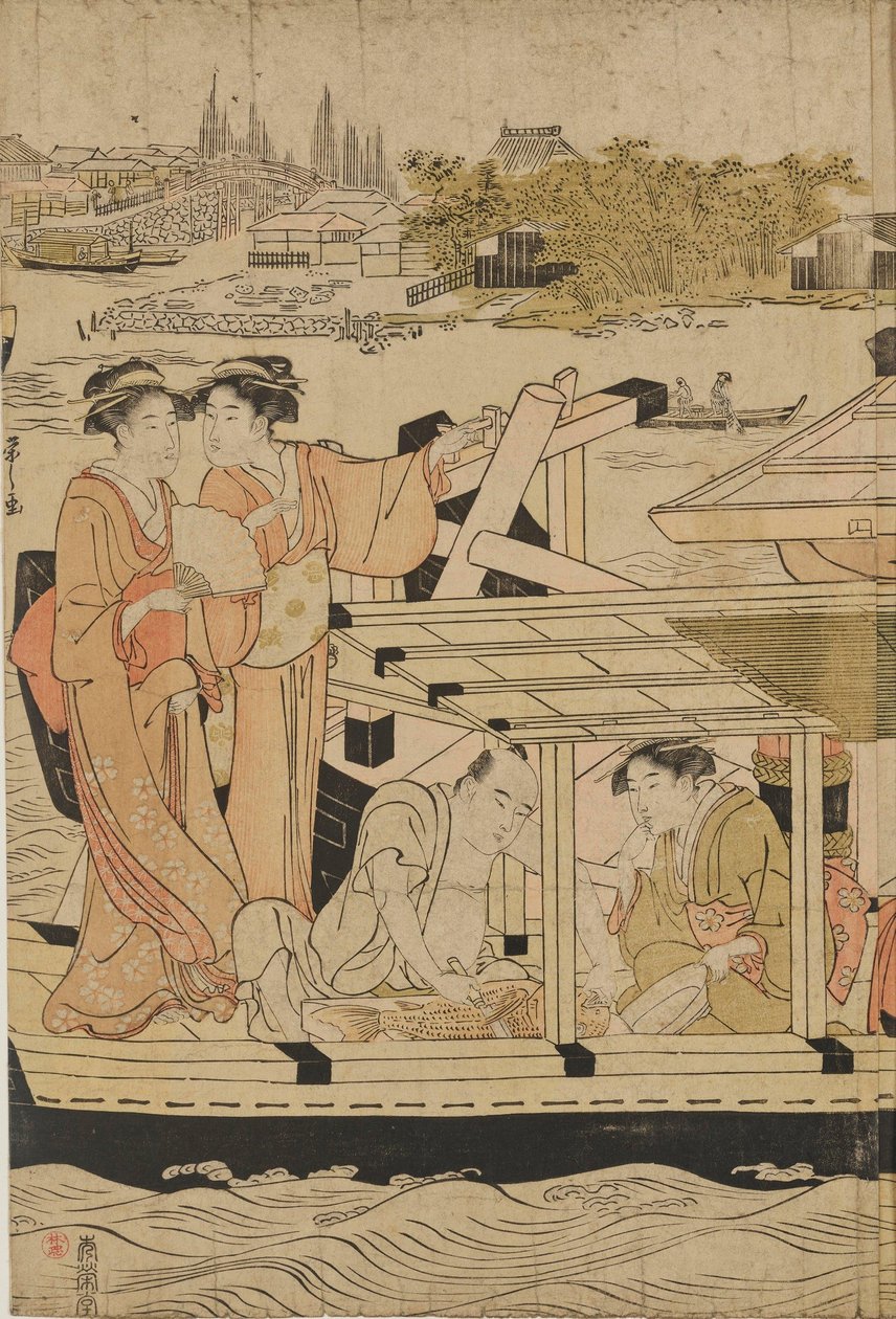 Cooling off on Boats by Ohashi Bridge by Chobunsai Eishi