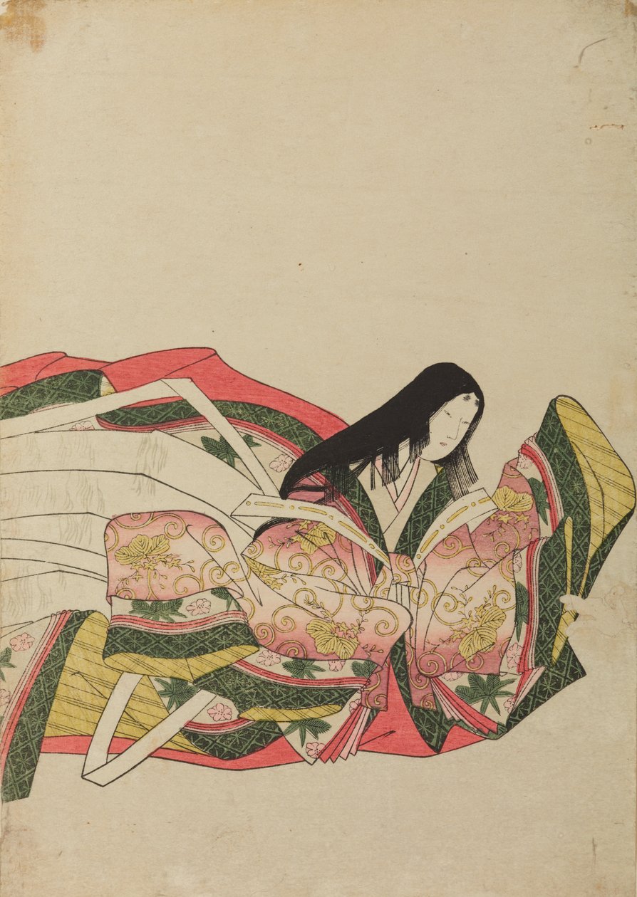 Lady of the Court Sitting, Turned to the Right, Plate from Album: Thirty-Six Female Poets by Chobunsai Eishi