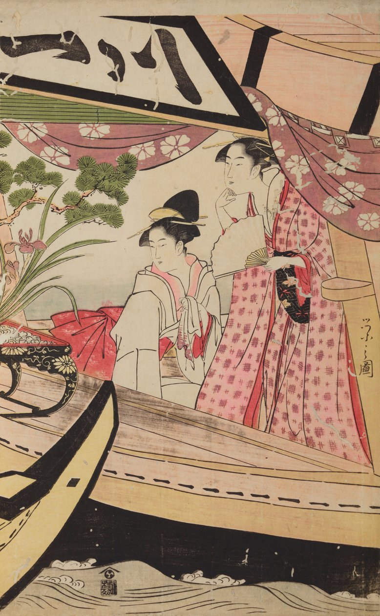Two Women in a Covered Boat During a Summer Cruise by Chobunsai Eishi