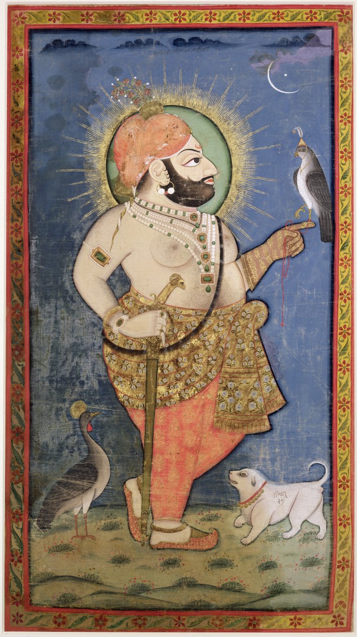 Maharana Bhim Singh of Mewar with a Hawk, Udaipur (Mewar) Rajasthan, c.1805