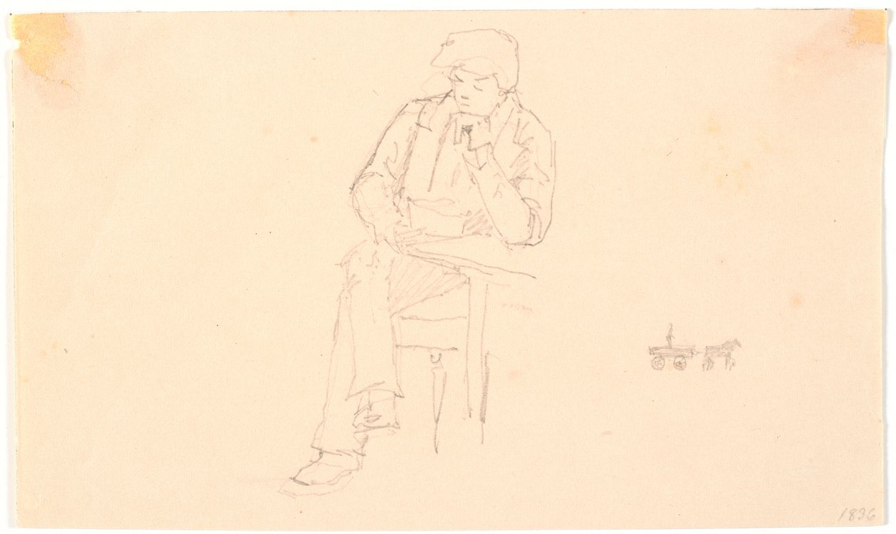 Seated Man at a Table and Small Sketch of a Horse Carriage by Christen Købke