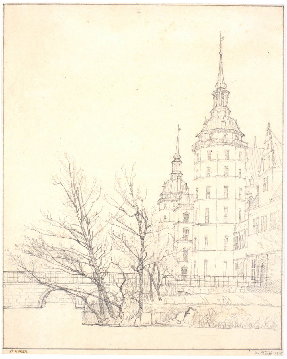 Frederiksborg Castle. Part by the Coin Bridge by Christen Købke