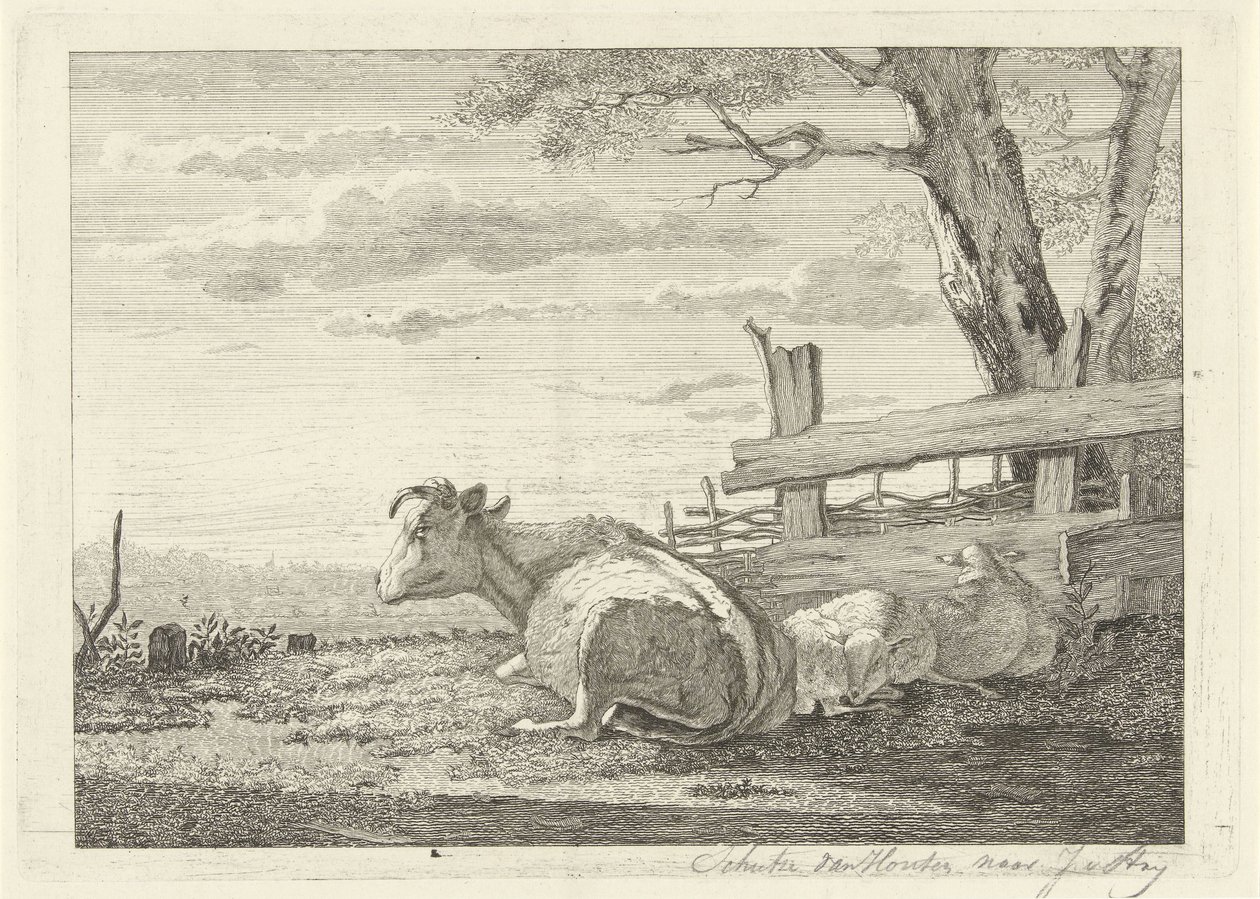 Resting Cattle in a Landscape by Christiaan Godfried Schutze van Houten