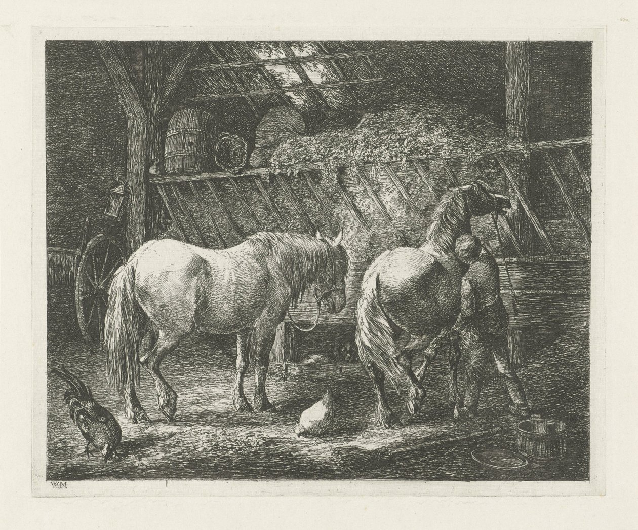 Stable Interior with Two Horses by Christiaan Wilhelmus Moorrees