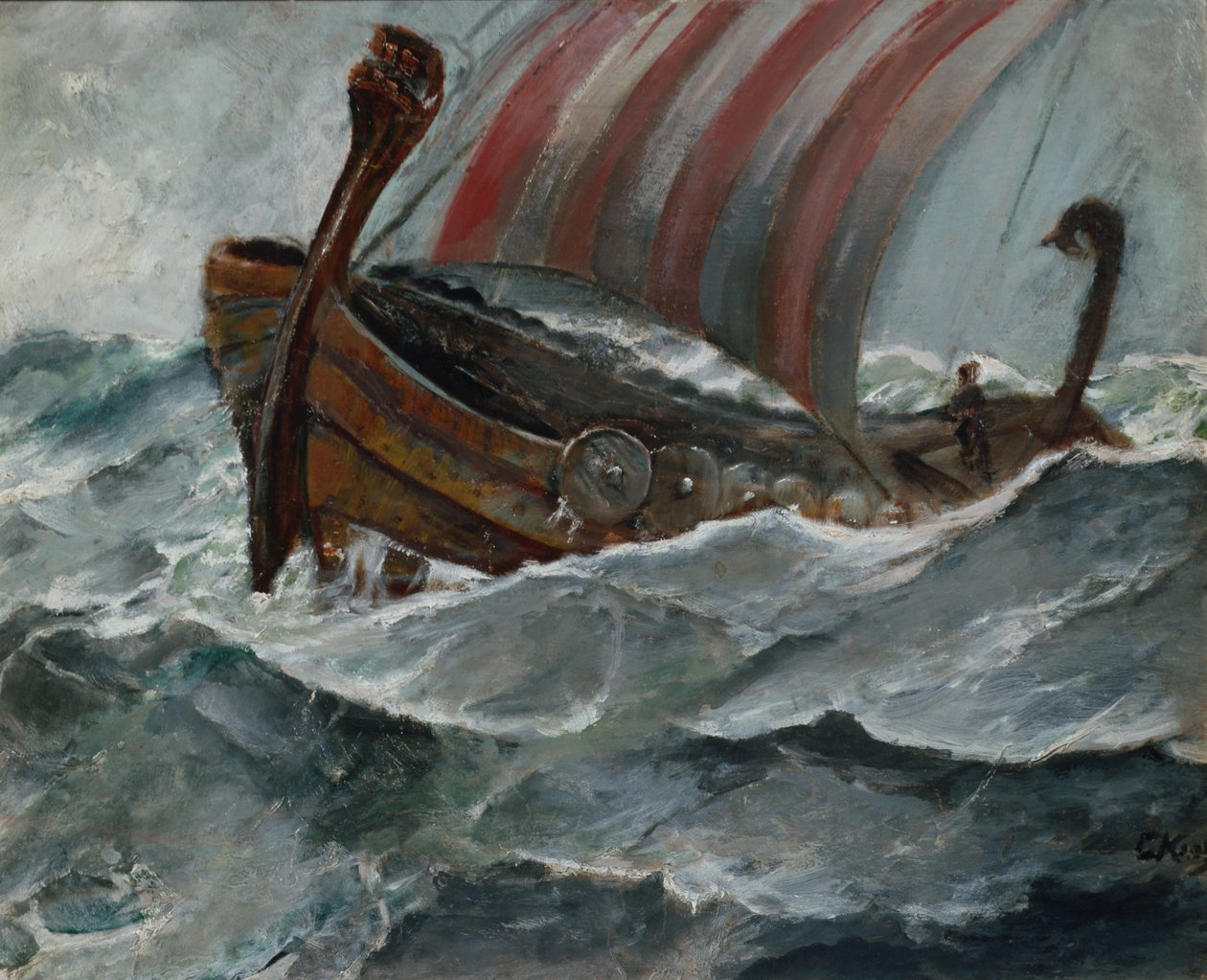 Viking Ship in Bad Weather by Christian Krohg