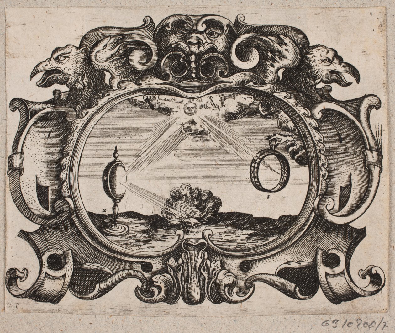 Emblem with Sun Shining Through a Ring and a Burning Glass, Igniting a Fire by Christian Rothgiesser