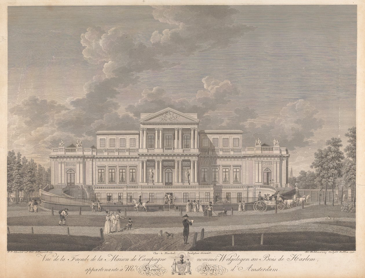 Welgelegen: View of the Facade of the Country House named Welgelegen in the Woods of Harlem, Belonging to Mr. Henry Hope of Amsterdam by Christian von Mechel