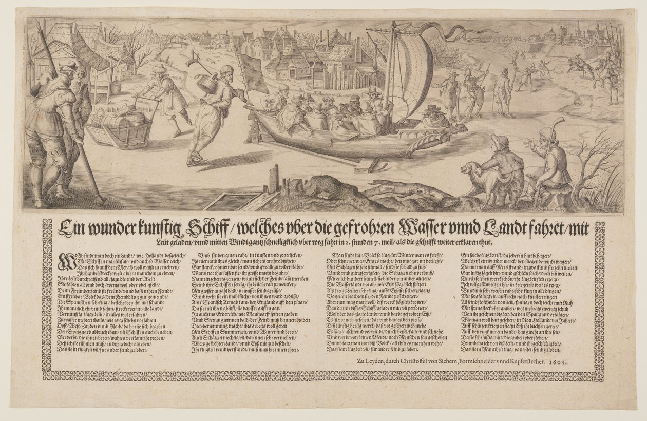 Broadside with a Barge Sailing on Ice by Christoffel van Sichem I