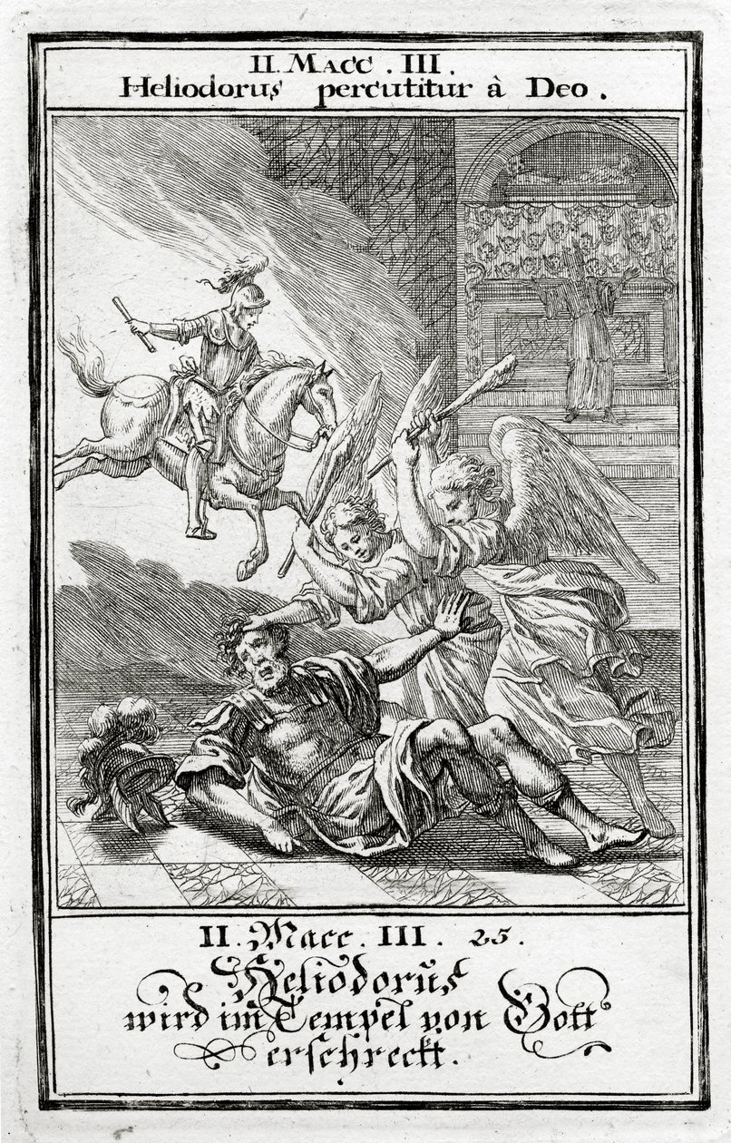 God Frightens Heliodorus in a Temple, 2 Maccabees (3:21-28), 1695 by Christoph Weigel