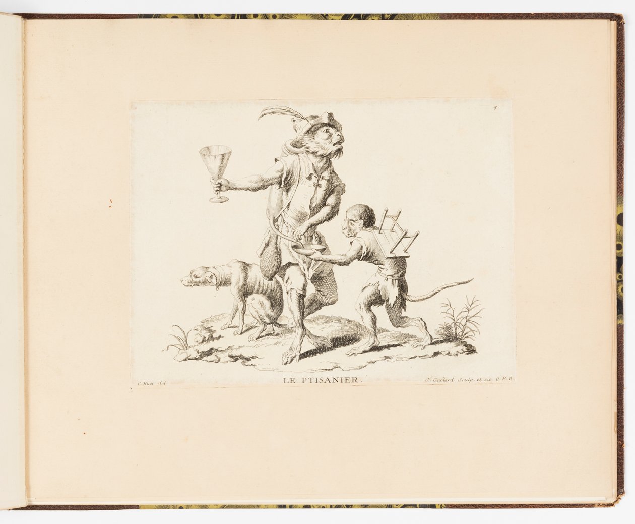 Plate 4, La Ptisanier (The Herbal Tea Seller), Monkey Antics or Different Actions of Human Life Represented by Monkeys by Christophe Huet
