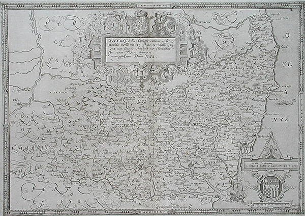 Map of Suffolk, engraved by William Web by Christopher (after) Saxton