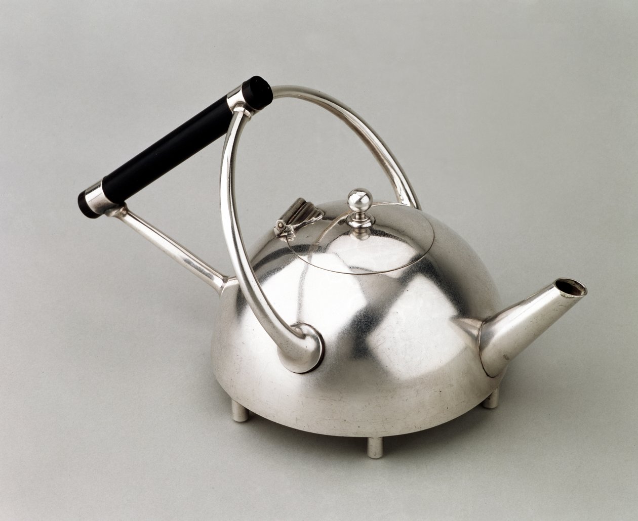 Hemispherical Teapot on Six Feet, Manufactured by James Dixon & Son by Christopher Dresser