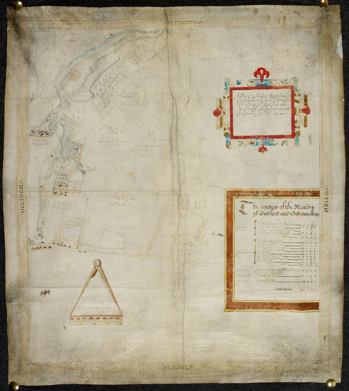 Map of Bayford and Goodmanston Manors in Murston and Sittingbourne, co. Kent: 1590 by Christopher Saxton