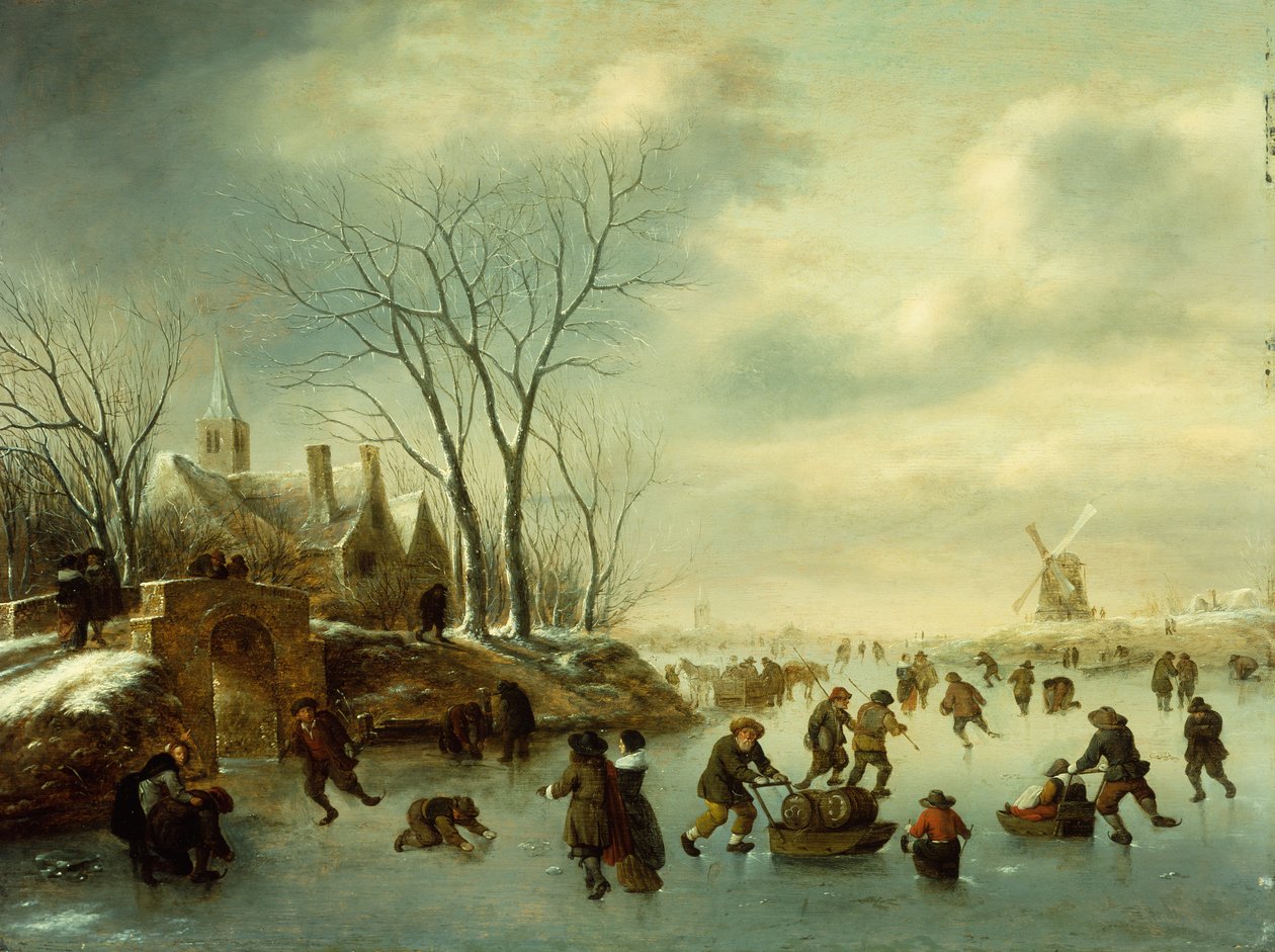 Winter Landscape with Skaters by Claes (1630-76) Molenaer