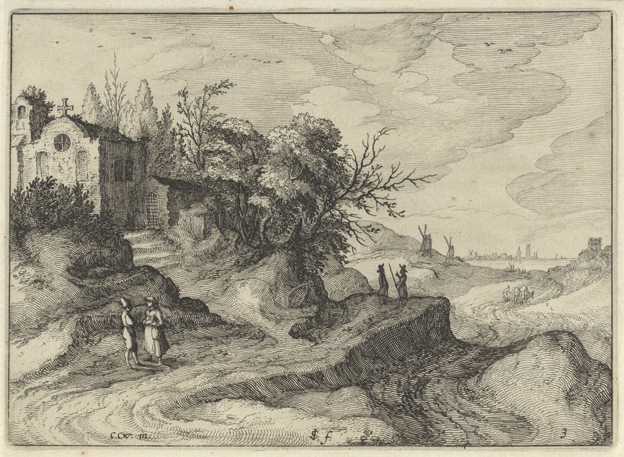 Chapel on a Winding Country Road Holland Landscapes (series title) Amaeniores Aliquot Regiunculae (series title on object) by Claes Jansz. Visscher (II)