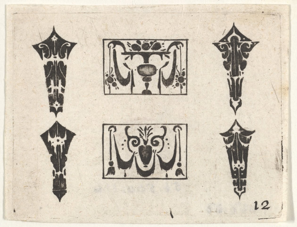 Blackwork Print with Two Horizontal Panels and Four Bezels by Claes Jansz Visscher