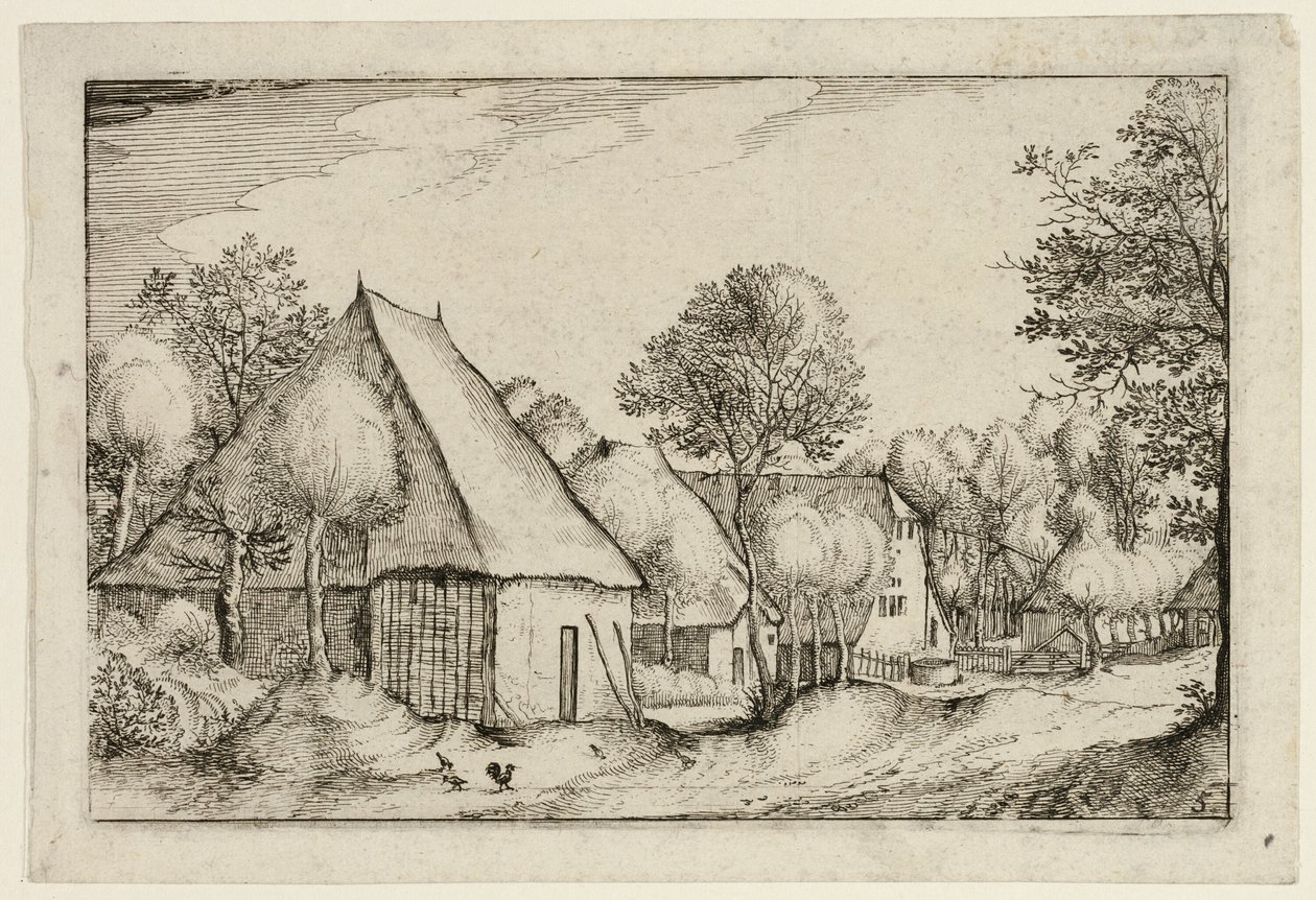 A Farmyard, plate five after Pictures of Farms, Country Houses and Rustic Villages by Claes Jansz. Visscher II