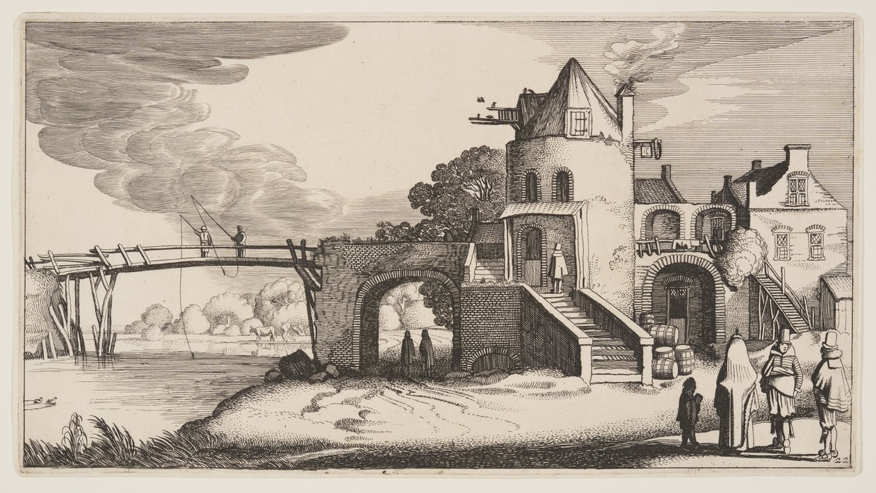 Bridge with a Toll-House, from Landscapes (Playsante Lantschappen) by Claes Jansz. Visscher II