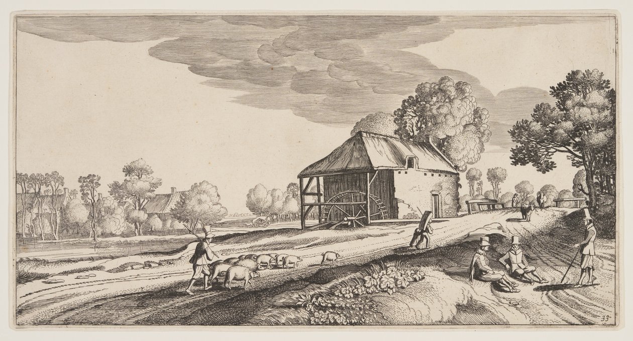 Crossroad Near a Water-Mill, from Landscapes (Pleasant Landscapes) by Claes Jansz. Visscher II
