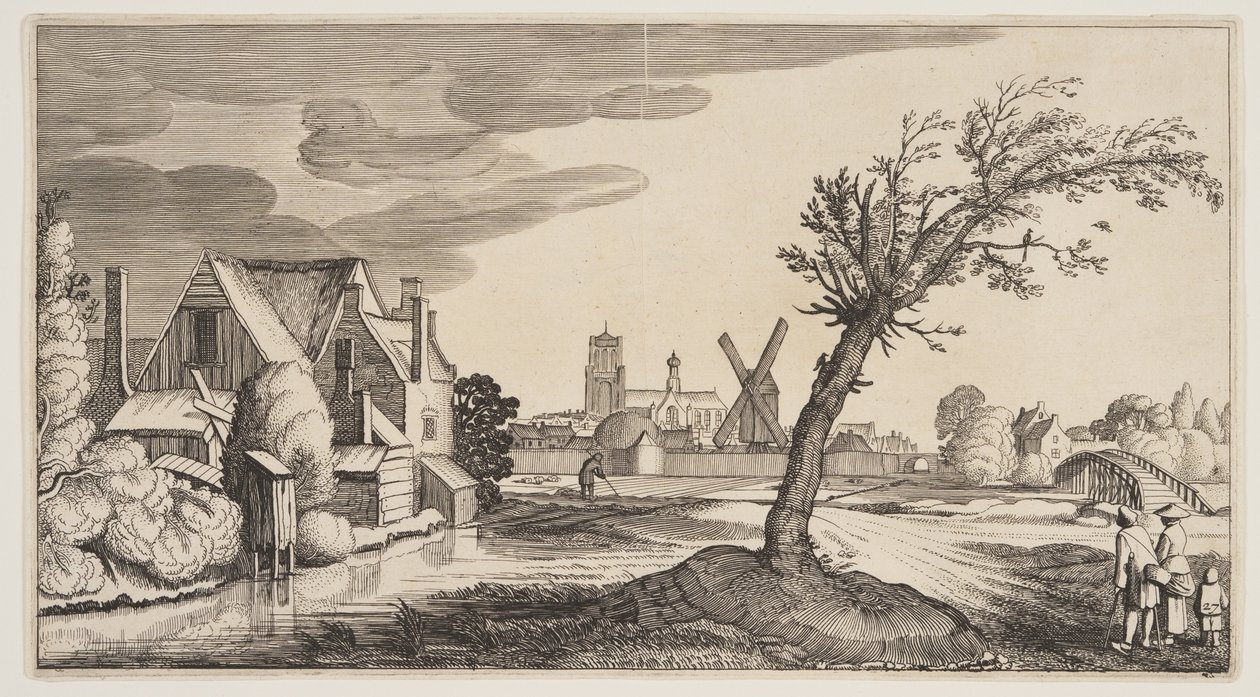 House on a Pond Outside a Town, from Landscapes by Claes Jansz. Visscher II