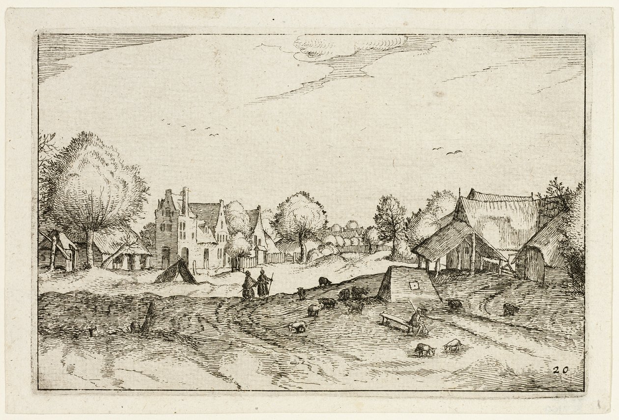 Village Road, plate twenty after Pictures of Farms, Country Houses and Rustic Villages by Claes Jansz. Visscher II