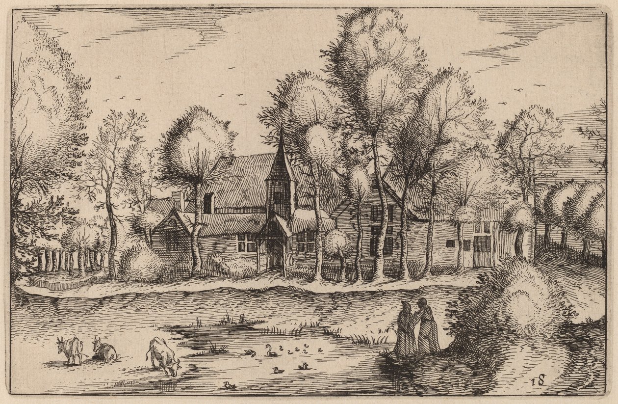 A Pond by Claes Jansz Visscher after Johannes van Doetechum, the Elder after Lucas